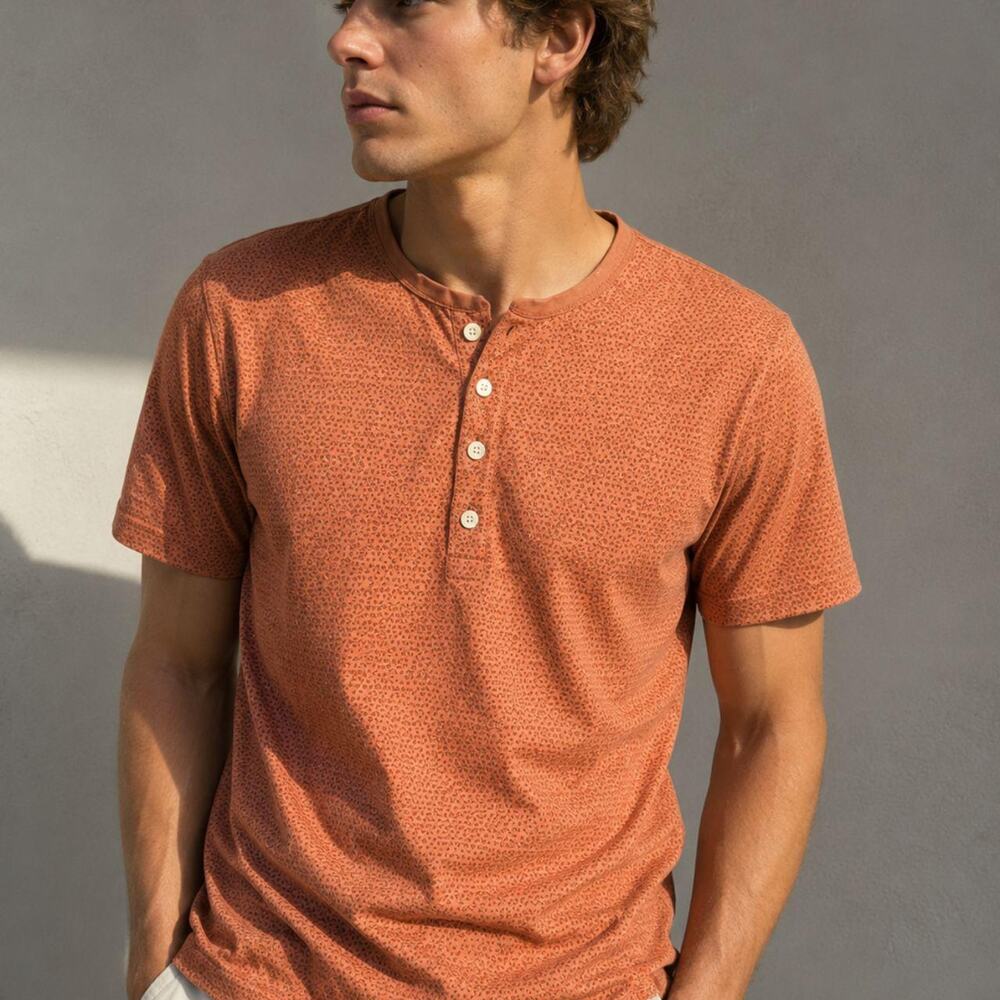 Express rust orange microprint henley